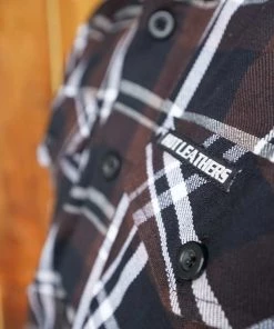 Hot Leathers FLM2008 Mens Brown Black And White Long Sleeve Flannel Shirt Motorcycle Protective Shirts