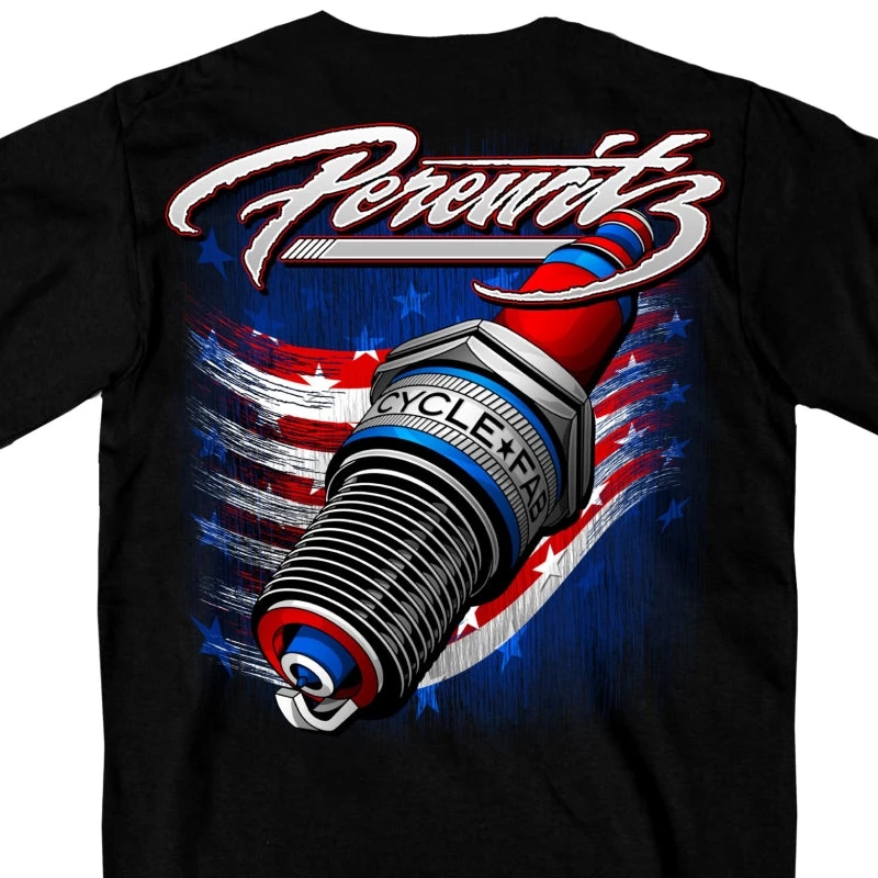 Hot Leathers Riding Gear Official Perewitz PFM1006 Men’s Spark Plug Black T-Shirt