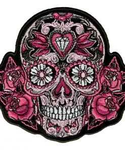 Patches Hot Leathers PPA6961 Pink Sugar Skull And Roses Ladies 4" X 4" Patch