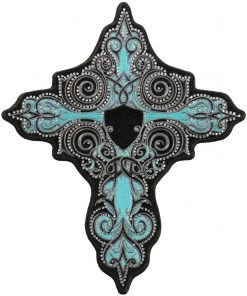 Hot Leathers PPC3297 9 Inch Turquoise Cross Patch With Rhinestones Patches