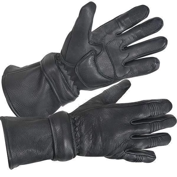 Riding Gear Xelement XG852 Men's Black Insulated Leather Deerskin Gauntlet Motorcycle Gloves