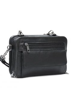 Riding Gear Hot Leathers PUA1175 Black Leather Small Concealment Crossbody Purse