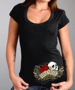 Hot Leathers PYL1033 Official Paul Yaffe's Bagger Nation Skull Banner Ladies Double Sided Black T-Shirt Riding Gear