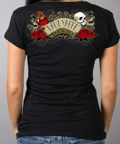 Hot Leathers PYL1033 Official Paul Yaffe's Bagger Nation Skull Banner Ladies Double Sided Black T-Shirt Riding Gear
