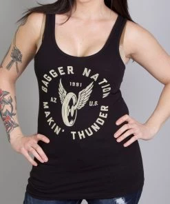 Riding Gear Hot Leathers PYL2018 Official Paul Yaffe's Bagger Nation Flying Wheel Ladies Black Tank Top