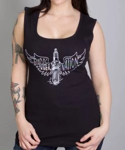 Hot Leathers PYL2020 Official Paul Yaffe's Bagger Nation Plug Ladies Black Tank Top Riding Gear