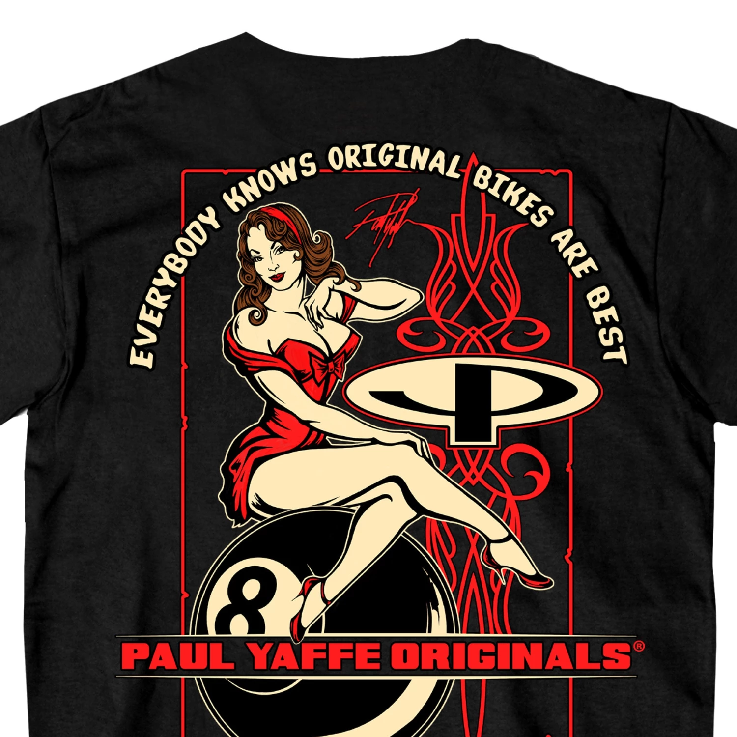 Hot Leathers PYM1012 Official Paul Yaffe's Bagger Nation 8 Ball Pin Up Black T-Shirt