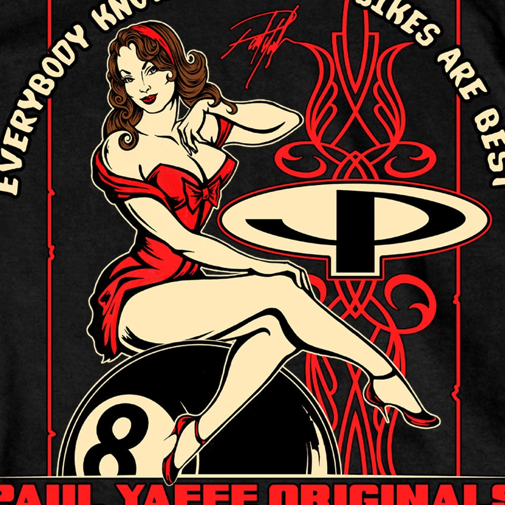 Hot Leathers PYM1012 Official Paul Yaffe's Bagger Nation 8 Ball Pin Up Black T-Shirt