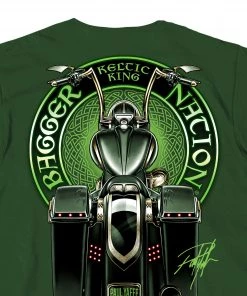 Hot Leathers PYM1031 Official Paul Yaffe's Bagger Nation Keltic King Two Sided Mens Forest Green T-Shirt