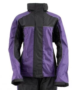 Xelement RN4764 Ladies Black And Purple 2-Piece Motorcycle Rain Suit With Boot Strap Rain Gear