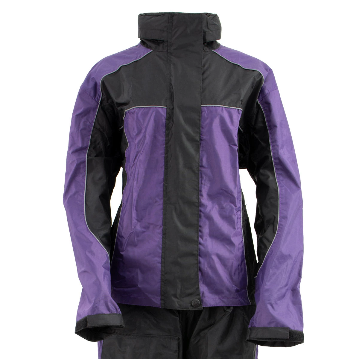 Xelement RN4764 Ladies Black And Purple 2-Piece Motorcycle Rain Suit With Boot Strap Rain Gear