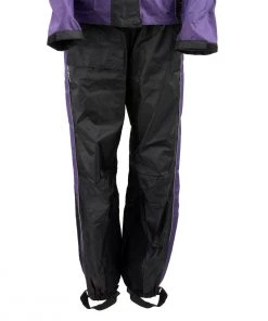 Xelement RN4764 Ladies Black And Purple 2-Piece Motorcycle Rain Suit With Boot Strap Rain Gear