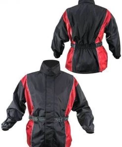 Riding Gear Xelement RN4766 Men's Black And Red 2-Piece Motorcycle Rain Suit With Boot Strap