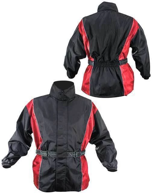 Riding Gear Xelement RN4766 Men's Black And Red 2-Piece Motorcycle Rain Suit With Boot Strap