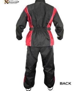 Riding Gear Xelement RN4766 Men's Black And Red 2-Piece Motorcycle Rain Suit With Boot Strap