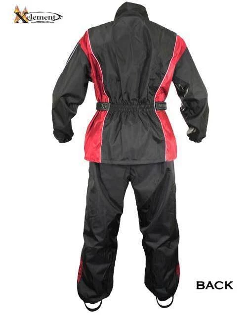 Riding Gear Xelement RN4766 Men's Black And Red 2-Piece Motorcycle Rain Suit With Boot Strap