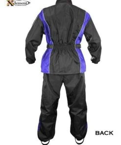 Riding Gear Xelement RN4768 Men's Black And Blue 2-Piece Motorcycle Rain Suit With Boot Strap