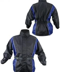 Riding Gear Xelement RN4768 Men's Black And Blue 2-Piece Motorcycle Rain Suit With Boot Strap