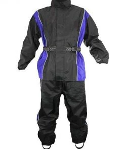 Riding Gear Xelement RN4768 Men's Black And Blue 2-Piece Motorcycle Rain Suit With Boot Strap
