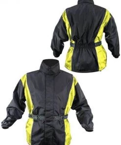 Xelement RN4782 Men's Black And Yellow 2-Piece Motorcycle Rain Suit With Boot Strap