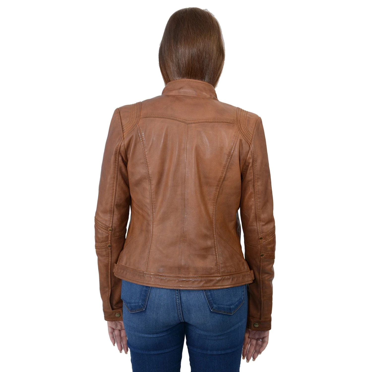 Milwaukee Leather SFL2800 Ladies 'Racer' Whiskey Stand Up Collar Leather Jacket