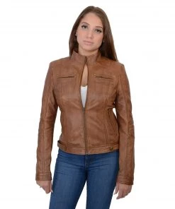 Milwaukee Leather SFL2800 Ladies 'Racer' Whiskey Stand Up Collar Leather Jacket