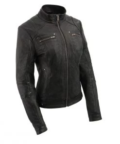 Milwaukee Leather SFL2801 Ladies 'Racer' Black Stand Up Collar Leather Jacket Leather Motorcycle Jackets