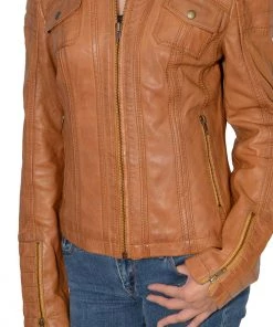 Milwaukee Leather SFL2805 Women's Cognac 'Quilted' Mandarin Collar Leather Jacket Leather Motorcycle Jackets