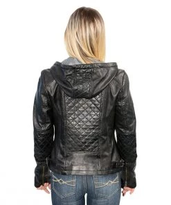 Milwaukee Leather SFL2810 Women's Black Hooded Scuba Leather Jacket With Drawstring Leather Motorcycle Jackets