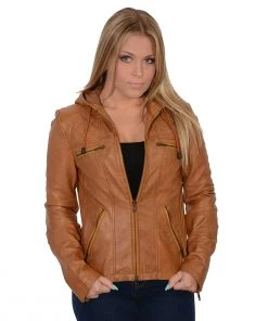 Milwaukee Leather SFL2810 Women's Cognac Hooded Scuba Leather Jacket With Drawstring