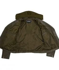 Milwaukee Leather SFL2815 Women’s'Hooded' Olive Leather Jacket With Asymmetrical Zipper Leather Motorcycle Jackets