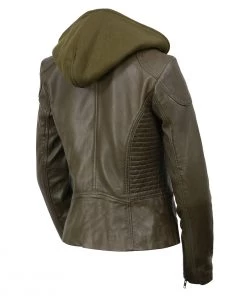Milwaukee Leather SFL2815 Women’s'Hooded' Olive Leather Jacket With Asymmetrical Zipper Leather Motorcycle Jackets