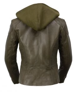 Milwaukee Leather SFL2815 Women’s 'Hooded' Olive Leather Jacket With Asymmetrical Zipper Leather Motorcycle Jackets