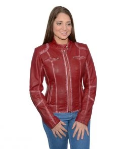 Leather Motorcycle Jackets Milwaukee Leather SFL2830 Red Women's Scuba Style Sheepskin Leather Jacket