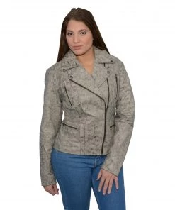 Milwaukee Leather SFL2835 Ladies Distressed Brown Leather Jacket Look With Asymmetrical Zipper Leather Motorcycle Jackets