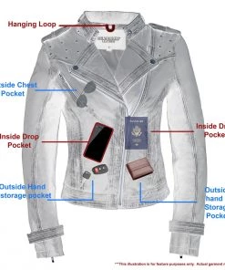 Milwaukee Leather SFL2840 Pink Women's Asymmetrical Studded Sheepskin Leather Jacket Leather Motorcycle Jackets