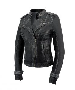 Leather Motorcycle Jackets Milwaukee Leather SFL2840 Women's Black Sheepskin Leather Jacket Asymmetrical Zipper
