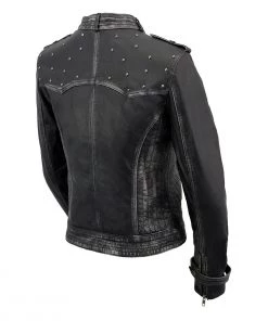 Leather Motorcycle Jackets Milwaukee Leather SFL2840 Women's Black Sheepskin Leather Jacket Asymmetrical Zipper