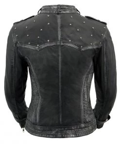 Leather Motorcycle Jackets Milwaukee Leather SFL2840 Women's Black Sheepskin Leather Jacket Asymmetrical Zipper