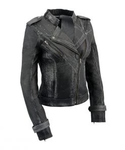 Leather Motorcycle Jackets Milwaukee Leather SFL2840 Women's Black Sheepskin Leather Jacket Asymmetrical Zipper
