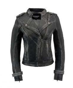 Leather Motorcycle Jackets Milwaukee Leather SFL2840 Women's Black Sheepskin Leather Jacket Asymmetrical Zipper
