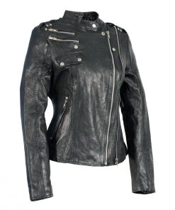 Milwaukee Leather SFL2845 Women's Black Leather Moto Jacket With Asymmetrical Zipper
