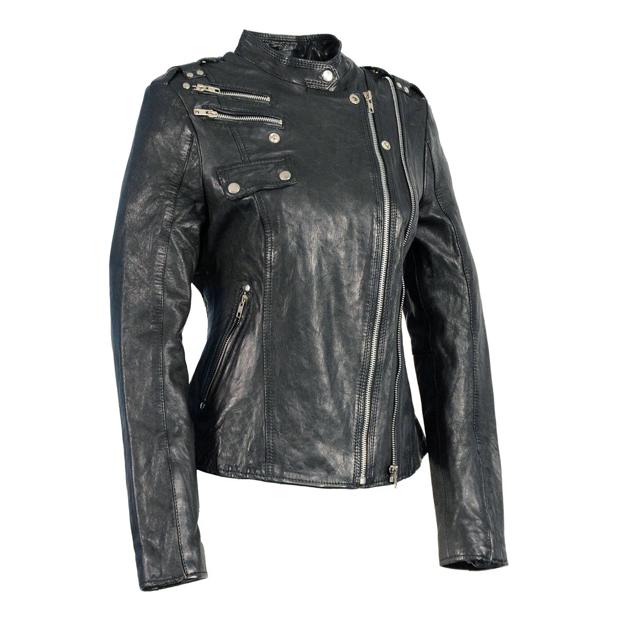 Milwaukee Leather SFL2845 Women's Black Leather Moto Jacket With Asymmetrical Zipper