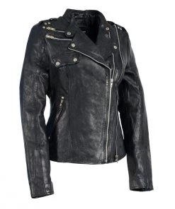 Milwaukee Leather SFL2845 Women's Black Leather Moto Jacket With Asymmetrical Zipper