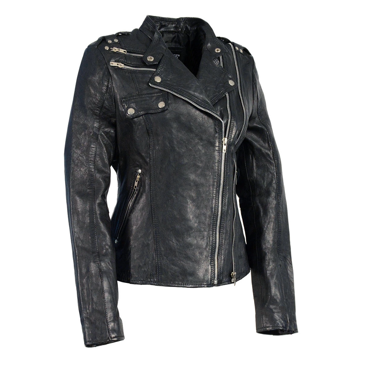 Milwaukee Leather SFL2845 Women's Black Leather Moto Jacket With Asymmetrical Zipper