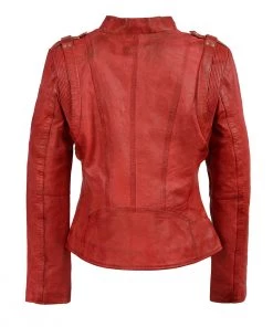 Leather Motorcycle Jackets Milwaukee Leather SFL2845 Women's Distressed Red Leather Moto Jacket With Asymmetrical Zipper