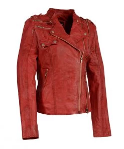 Leather Motorcycle Jackets Milwaukee Leather SFL2845 Women's Distressed Red Leather Moto Jacket With Asymmetrical Zipper
