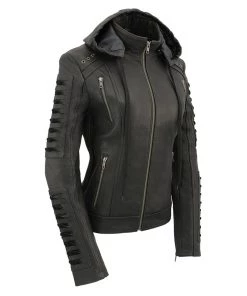 Leather Motorcycle Jackets Milwaukee Leather SFL2865 Women's Black Hooded Scuba Leather Jacket