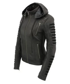 Leather Motorcycle Jackets Milwaukee Leather SFL2865 Women's Black Hooded Scuba Leather Jacket