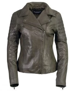 Leather Motorcycle Jackets Milwaukee Leather SFL2870 Women's ‘Duchess’ Olive Leather Moto Style Fashion Jacket